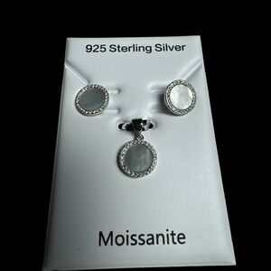 935 Sterling Silver Moissanite & MOP Earring & Pendant Set 0.5CT VVS Rhodium‎